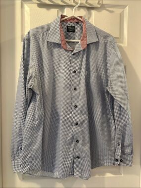 LEO CHEVALIER Designer Men's Light Blue Patterned Button-Down Dress Shirt SZ L